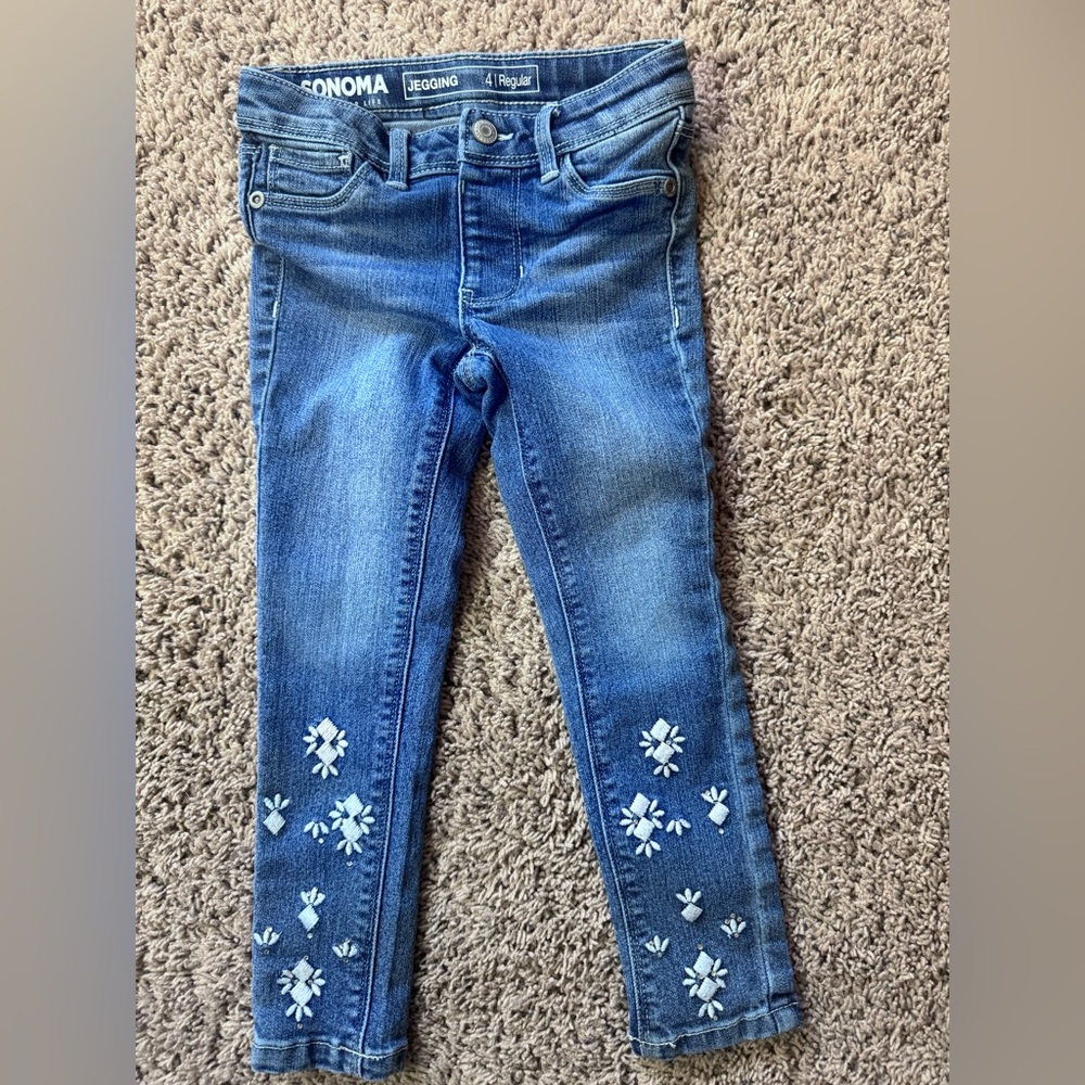 Sonoma Dark Wash Girls Skinny Jeans with White Stitching